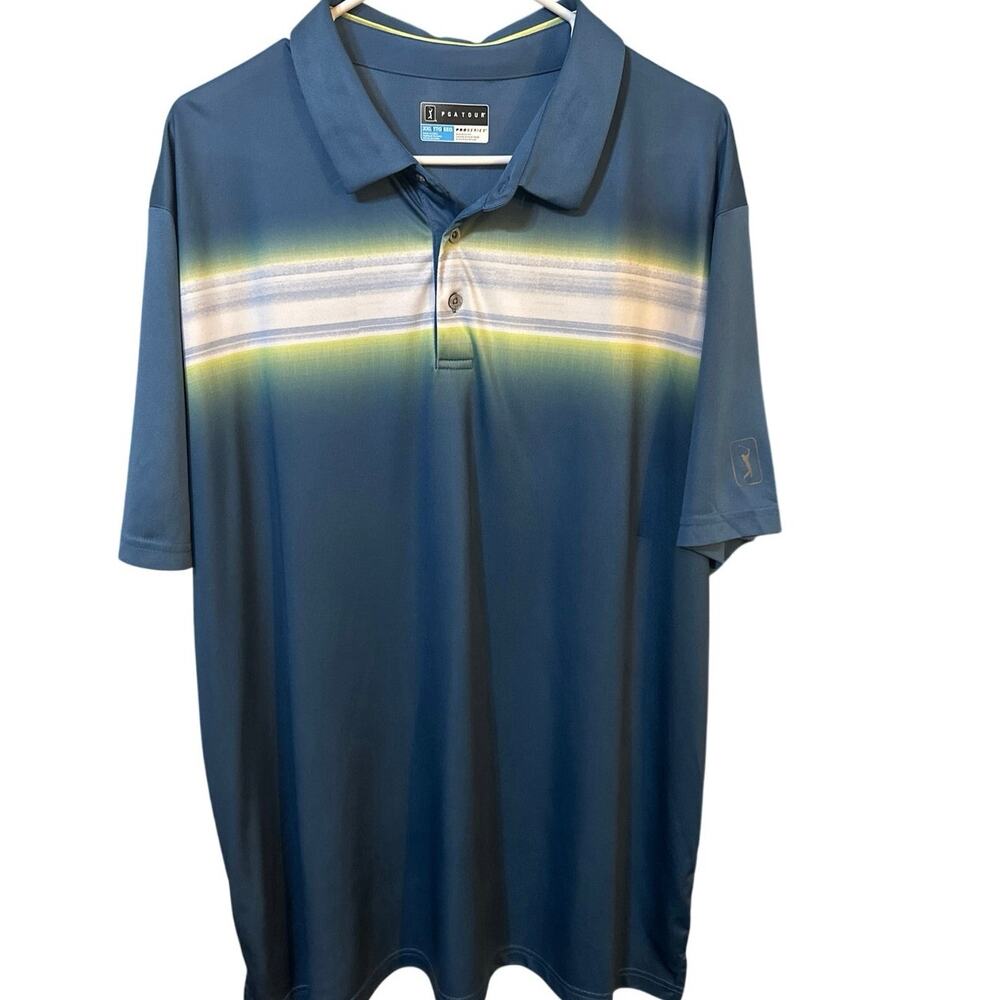 PGA Tour pro series Golf Shirt mens XXL-BTall blue/white,gray &white stripe
